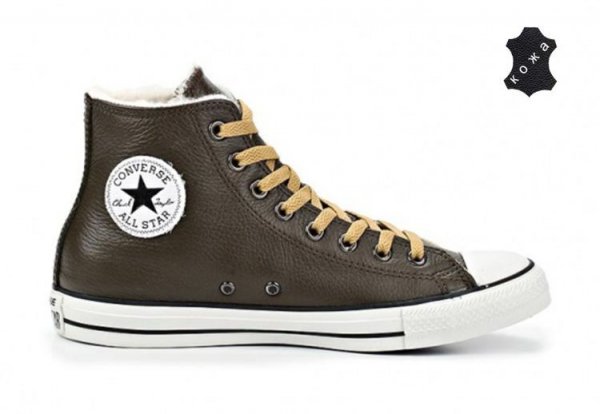 Зимние кожаные кеды Converse Chuck Taylor All Star 144728 темно-зеленые