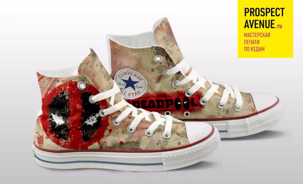 Кеды Converse «Дэдпул на кремовом фоне»
