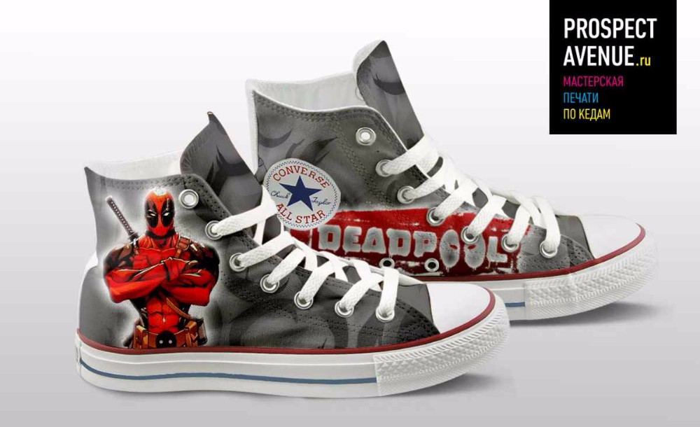 Кеды Converse «Крутой Дэдпул на сером фоне»