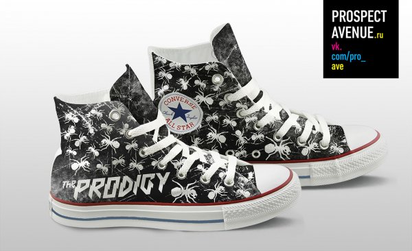 Кеды Converse «Муравьи продиджи - белые на черном»