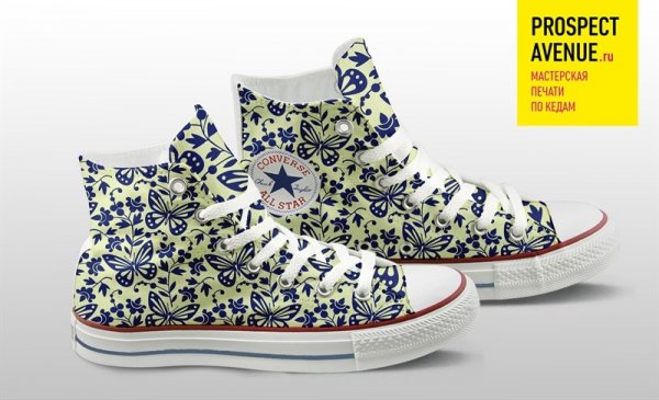 Кеды Converse «Узор голубые бабочки»